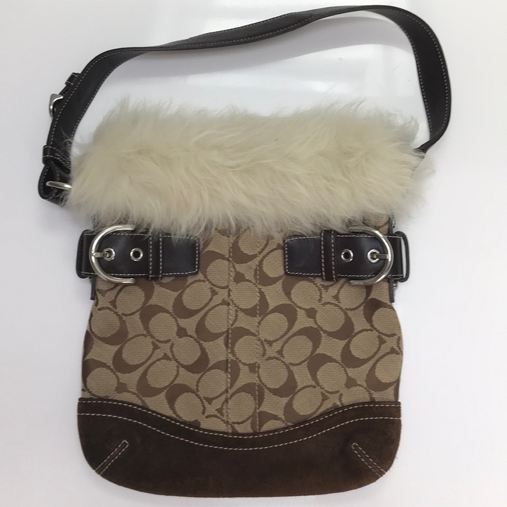 Coach fur trimmed logo purse